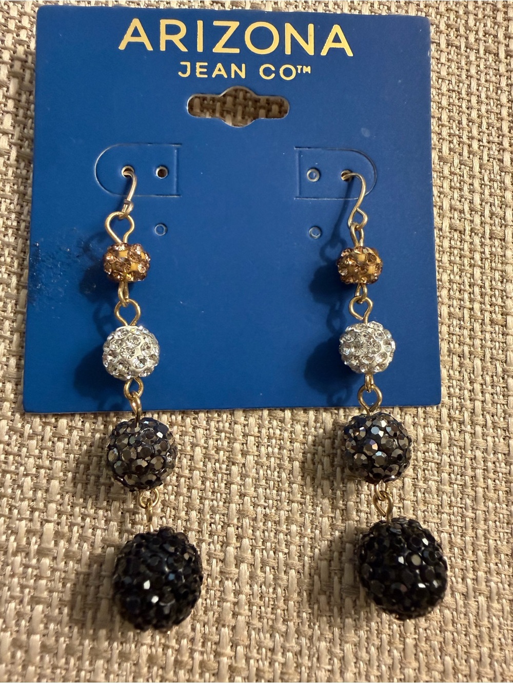 Arizona Jean Company Gold Tone Drop Earrings with Black and Clear Crystals